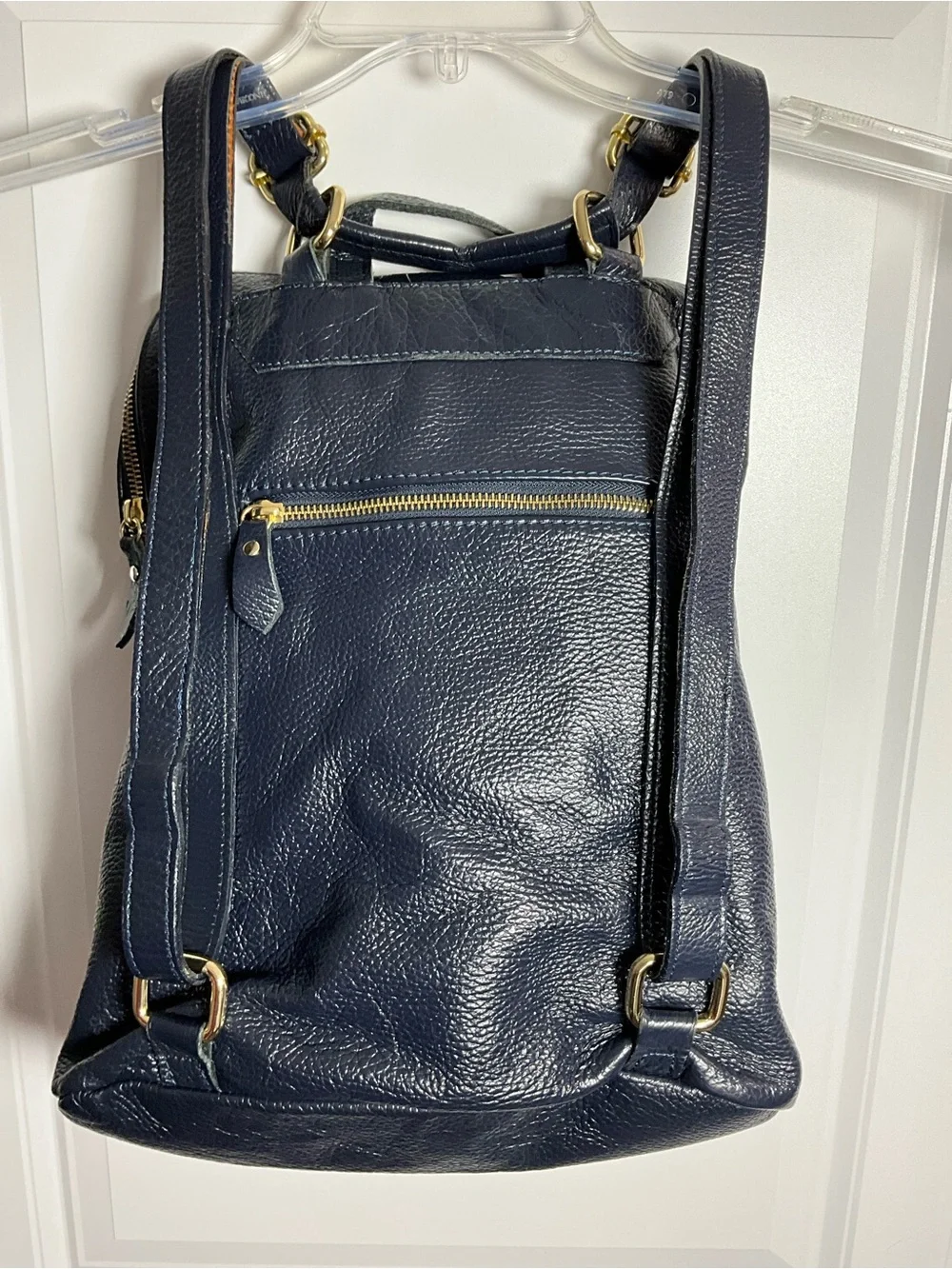 L. CREDI Backpack Navy Pebbled Leather Made in Italy Gold-tone Hardware